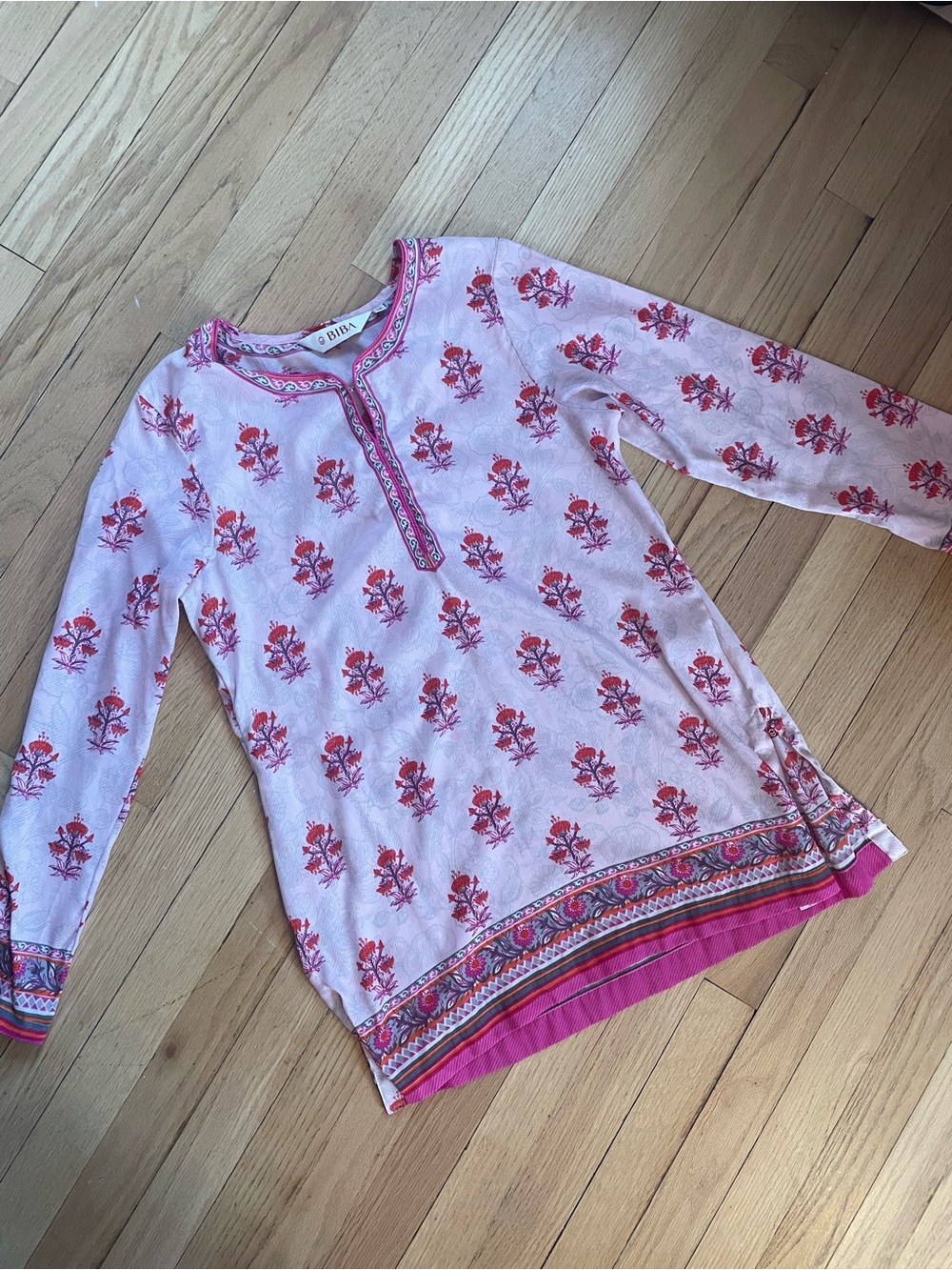 Biba Pink Floral Long-Sleeve Tunic Top